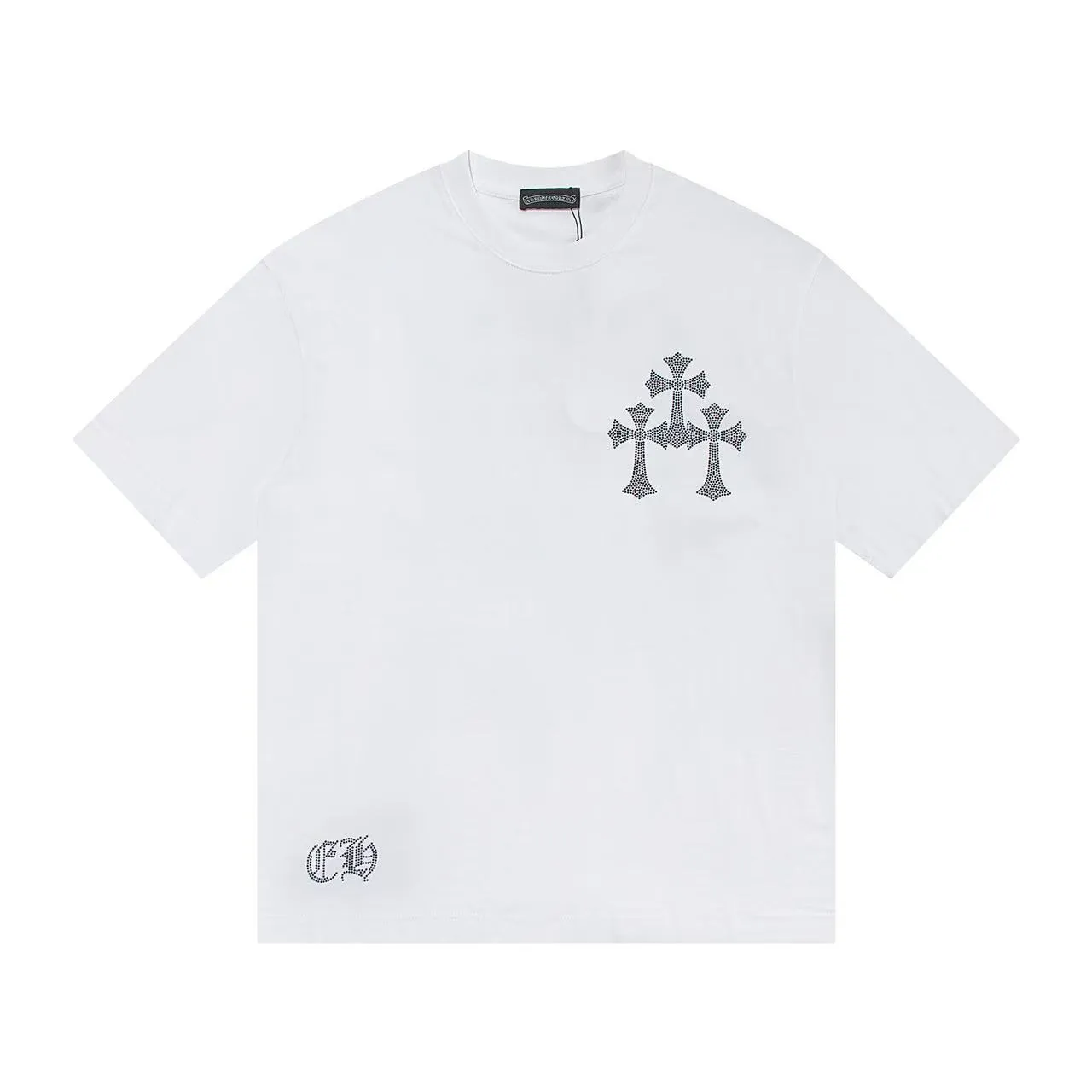 🅿️170 Style: 2025 new Croix heart hot diamond short-sleeved T-shirt Material: High version 300g double yarn combed cotton Size: S～XL Color: White Style number: Z1001